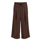 Brown wide-leg pants with a drawstring waist laid flat on a white background.
