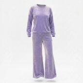 Lavender tie-dye loungewear set (hoodie and joggers) floating in midair against a pale background.