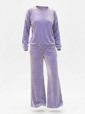 Lavender tie-dye loungewear set (hoodie and joggers) floating in midair against a pale background.