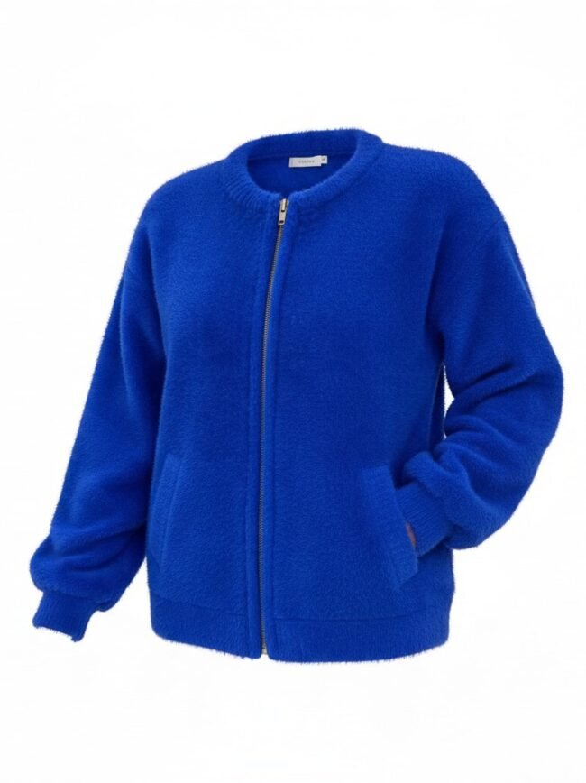 attQns37q4W96uysqGOJwpDqW10HKnVoF7qyow7shxklBg Ghost Mannequin Bright cobalt blue zip-up fleece jacket with two side pockets on a white background.