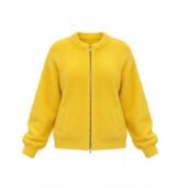 Bright yellow zip-front fleece jacket with ribbed cuffs and two front pockets