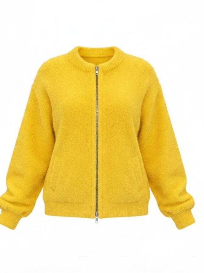 atthalK0EJsPn_wpqIQBSybGeMxS007Jq3lGrqn0Va2OUA Ghost Mannequin Bright yellow zip-front fleece jacket with ribbed cuffs and two front pockets