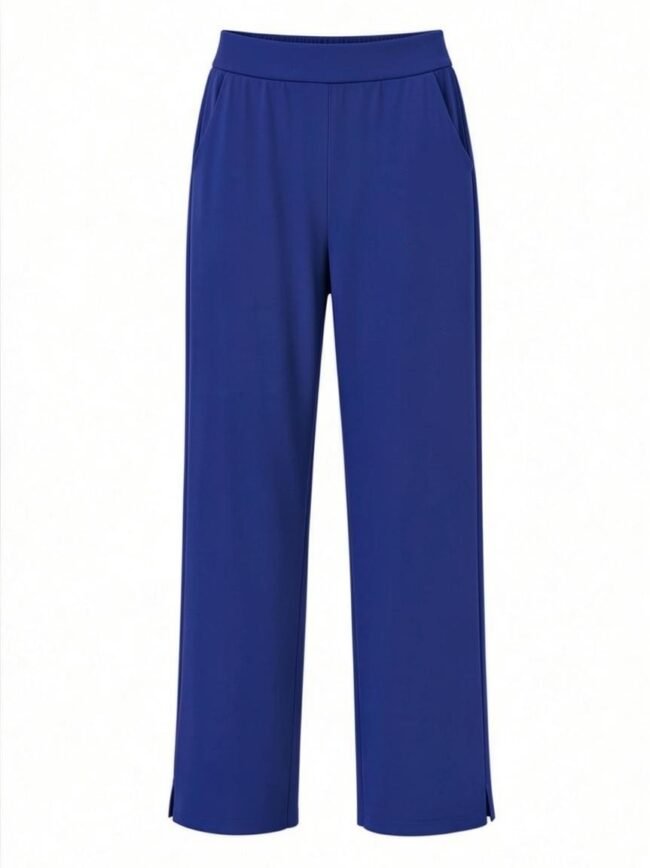Ελληνικό Παντελόνι Μπλε Royal blue wide-leg pants with a high waistband and clean front lines.